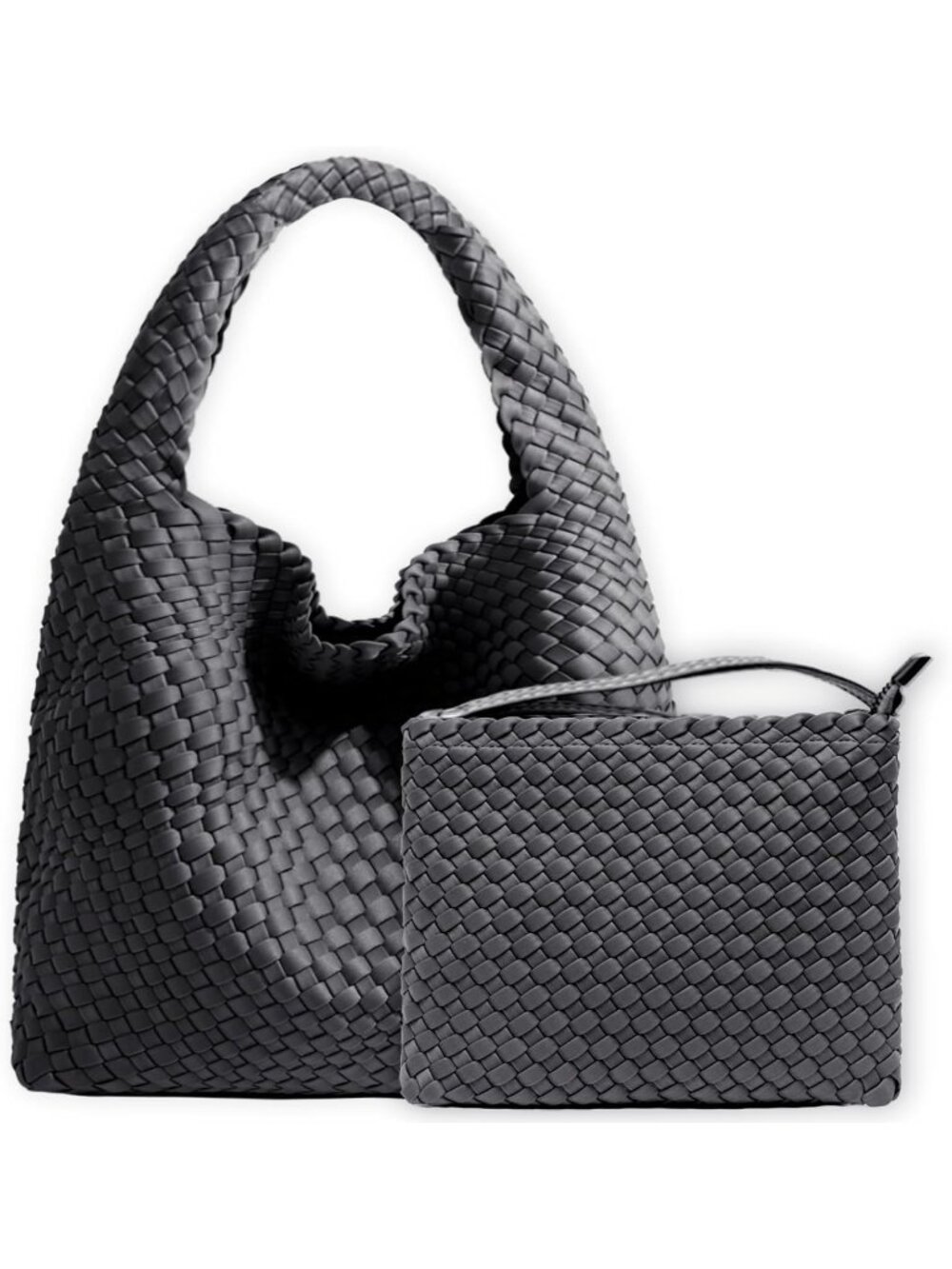 Women's Grey Neoprene Top-handle Shoulder Bag Hobo Tote Wrist For Work Zipper